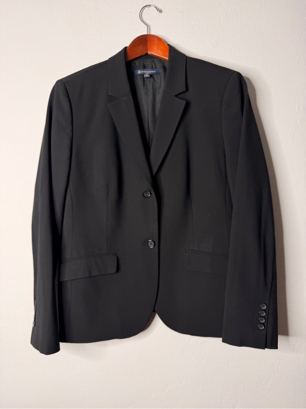 Brooks Brothers Classic Fit Black Stretch Wool Blazer Size 14